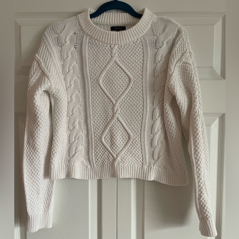Quince Women's 100% Cotton Cable Knit Sweater Ivory